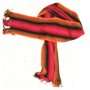 Red Burgundy Brown Striped Scarf with fringes